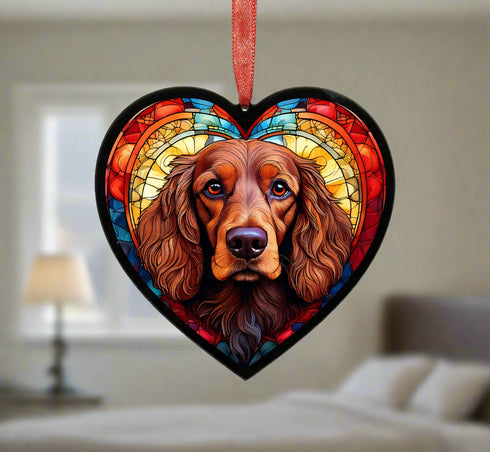 Cocker Spaniel (Working) Chocolate Stained Glass Effect Heart Suncatcher